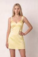 Yellow Sheath Satin V Neck Short Homecoming Dresses with Flower Straps | SHEISME