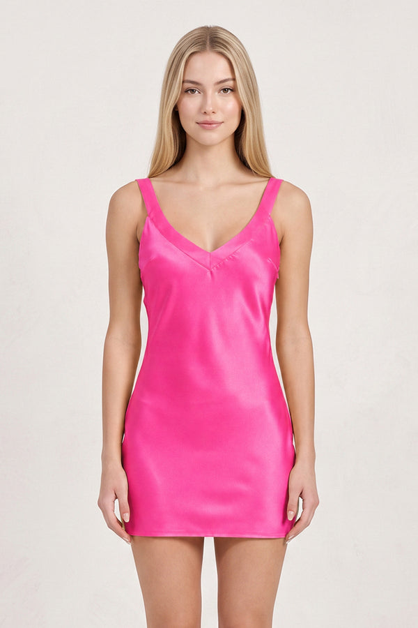 Hot Pink Simple Satin Sheath Mini Homecoming Dress | SHEISME