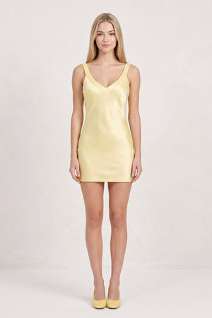 Yellow Simple Satin Sheath Mini Homecoming Dress | SHEISME