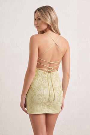 Yellow Sheath Spaghetti Straps Lace Short Homecoming Dresses-SHEISME