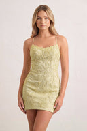 Yellow Sheath Spaghetti Straps Lace Short Homecoming Dresses-SHEISME