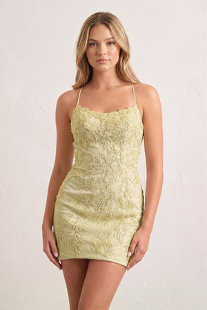 Yellow Sheath Spaghetti Straps Lace Short Homecoming Dresses-SHEISME