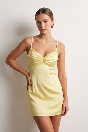 Yellow Spaghetti Straps Sheath Satin Homecoming Dress with Lace-up Back (3) | SHEISME