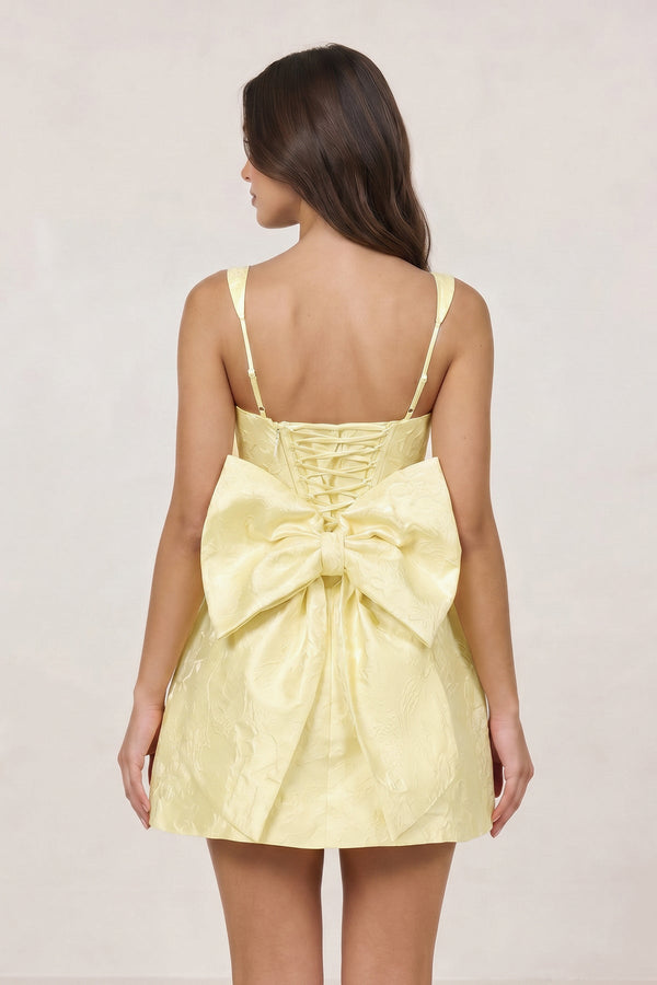 Yellow Square Neck A Line Short Homecoming Dresses With Bow (2) | SHEISME