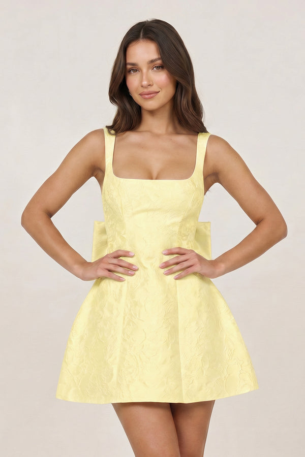 Yellow Square Neck A Line Short Homecoming Dresses With Bow | SHEISME