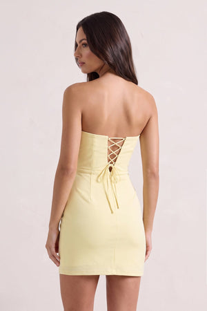 Yellow Strapless Corset Bodycon Short Satin Homecoming Dress (2) | SHEISME