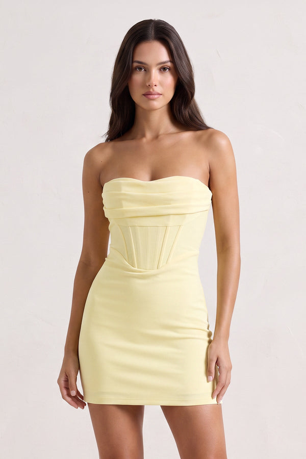 Yellow Strapless Corset Bodycon Short Satin Homecoming Dress | SHEISME