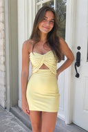 Yellow Strapless Sheath Short Homecoming Dresses | SHEISME