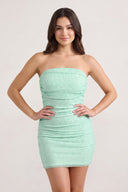 Mint Green Strapless Sheath Tulle Ruched Homecoming Dress with Pearl | SHEISME