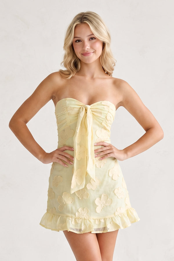 Yellow Sweetheart Embroidered Tulle Ruffled A-Line Homecoming Dress | SHEISME
