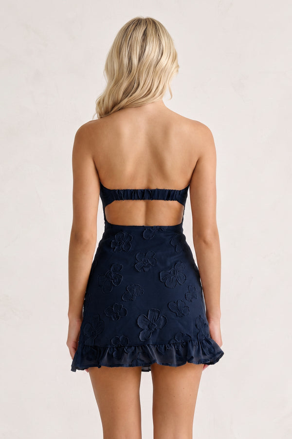 Navy Blue Sweetheart Embroidered Tulle Ruffled A-Line Homecoming Dress (2) | SHEISME