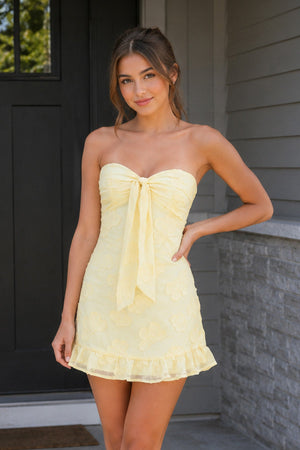 Yellow Sweetheart Embroidered Tulle Ruffled A-Line Homecoming Dress | SHEISME