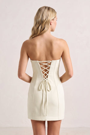 Ivory Sweetheart Keyhole Sheath Satin Homecoming Dress (4) | SHEISME